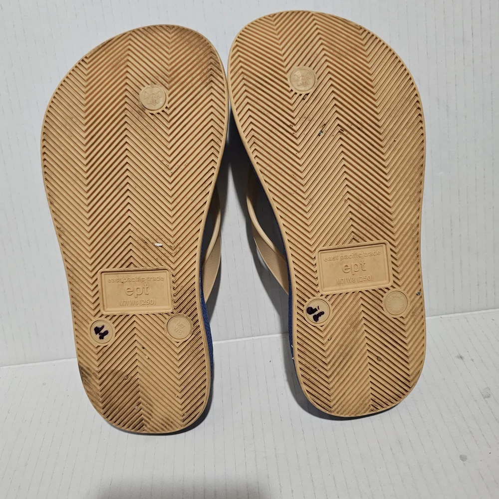 East Pacific Trade Malibu Blue Tan Unisex Flip flops sandals Sz women's 8 mens 7 - Picture 7 of 11